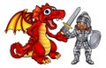 Dragon and Knight Cartoon Characters Royalty Free Stock Photo