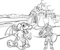 Dragon and Knight Castle Cartoon Royalty Free Stock Photo