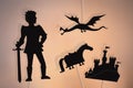 Dragon, knight, castle and horse shadow puppets Royalty Free Stock Photo