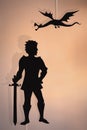 Dragon and knight shadow puppets Royalty Free Stock Photo