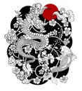 Dragon and koi fish battle on wave, Royalty Free Stock Photo