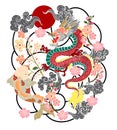 Dragon and koi fish battle on wave, Royalty Free Stock Photo