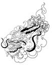 Dragon with Line Thai wave tattoo.Japanese wave vector set and thai style.