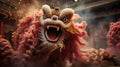 Dragon or lion dance show barongsai in celebration chinese lunar new year festival. Generative AI