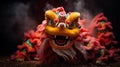 Dragon or lion dance show barongsai in celebration chinese lunar new year festival. Generative AI