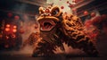 Dragon or lion dance show barongsai in celebration chinese lunar new year festival. Generative AI