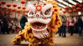 Dragon or lion dance show barongsai in celebration chinese lunar new year festival. Generative AI