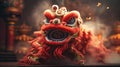 Dragon or lion dance show barongsai in celebration chinese lunar new year festival. Generative AI