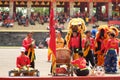 Dragon and lion dance show (barongsai) in chinese new year festival Royalty Free Stock Photo