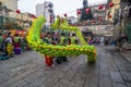 SAIGON, VIETNAM - FEB 15, 2018 - Dragon and lion dance show in chinese new year festival. Royalty Free Stock Photo