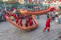 SAIGON, VIETNAM - FEB 15, 2018 - Dragon and lion dance show in chinese new year festival. Royalty Free Stock Photo