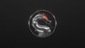 Dragon logo of metal, red glowing eye in round ring on black background. Mortal Kombat. Film and game concept