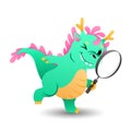 Dragon looking with a magnifying glass.