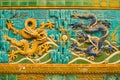 Dragon mural closeup on colorful Chinese wall
