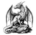 Dragon mystical with wings sketch drawn in doodle style vector illustration