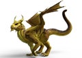 The yellow horned Dragon. 3D Illustration