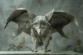 Dragon origami art. Grey animal made of paper. AI Generated