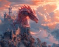 Dragon perched atop a castle Royalty Free Stock Photo