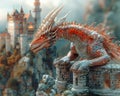 Dragon perched atop a castle Royalty Free Stock Photo
