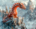 Dragon perched atop a castle Royalty Free Stock Photo