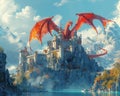 Dragon perched atop a castle Royalty Free Stock Photo