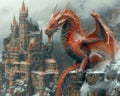 Dragon perched atop a castle Royalty Free Stock Photo