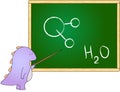 Dragon with pointer at the school board with chemical formula for water Royalty Free Stock Photo