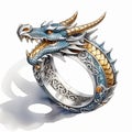 dragon ring isolated on a white background. 3d render illustration. Symbol of new year 2024