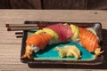 Dragon roll sushi with salmon Royalty Free Stock Photo