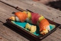 Dragon roll sushi with salmon Royalty Free Stock Photo