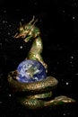 Dragon rolled the earth in the space Royalty Free Stock Photo