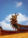 Dragon at roof top of Chinese Temple Royalty Free Stock Photo