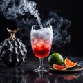 Dragon\'s Breath Elixir, A mesmerizing drink featuring a smoky effect created with dry ice.