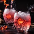 Dragon\'s Breath Elixir, A mesmerizing drink featuring a smoky effect created with dry ice.