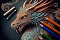 Dragon`s Color: A multiple Coloring Pen for Intricate Dragon Illustrations. Generative AI Royalty Free Stock Photo