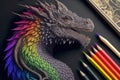 Dragon`s Color: A multiple Coloring Pen for Intricate Dragon Illustrations. Generative AI Royalty Free Stock Photo