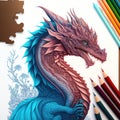 Dragon`s Color: A multiple Coloring Pen for Intricate Dragon Illustrations. Generative AI Royalty Free Stock Photo