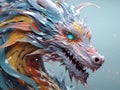 Dragon\'s head. Imaginary beast. Digital painting. 3D illustration,3D rendering. Head of Fantasy Dragon