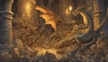 The Dragon\'s Lair: Hoarding Treasures in a 3D Rendered Cave Illustration