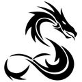 The Dragon`s Silhouette Is Painted Black With A Variety Of Lines. Dragon Animal Logo