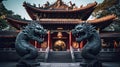 A dragon sculpture on the eaves of Chinese temple Royalty Free Stock Photo