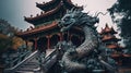 A dragon sculpture on the eaves of Chinese temple Royalty Free Stock Photo