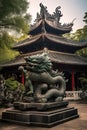 A dragon sculpture on the eaves of Chinese temple Royalty Free Stock Photo