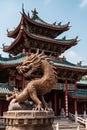 A dragon sculpture on the eaves of Chinese temple Royalty Free Stock Photo