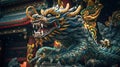 A dragon sculpture on the eaves of Chinese temple Royalty Free Stock Photo