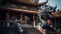 A dragon sculpture on the eaves of Chinese temple Royalty Free Stock Photo