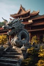 A dragon sculpture on the eaves of Chinese temple Royalty Free Stock Photo