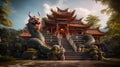 A dragon sculpture on the eaves of Chinese temple Royalty Free Stock Photo