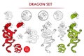 Dragon Set. Symbol of China. Traditional chinese Red Dragon