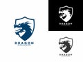 Dragon with shield logo design vector template. Protection logo with dragon shield vector Royalty Free Stock Photo